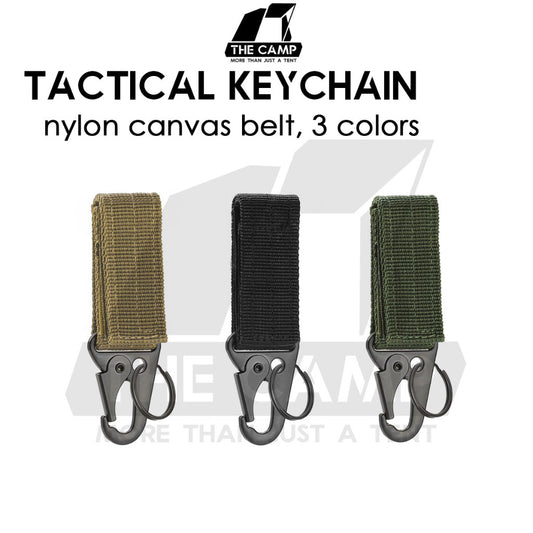 Tactical Keychain Nylon Canvas Men Belt Velcro Outdoor Camping Carabiner Key Hook Black Khaki Army Green