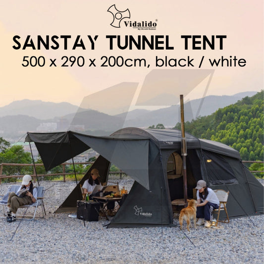 Vidalido SanStay Tunnel Tent with Optional TPU Door Outdoor Camping 1 Bedroom 2 Living Rooms Silver Poon Saan Cabin