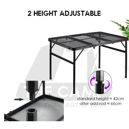 Outdoor Camping Aluminium Mesh Table Foldable Suitcase Size Portable Lightweight Black Iron Mesh Rack