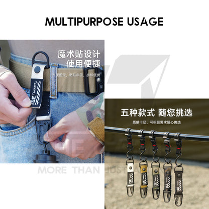 Tactical Keychain Nylon Canvas Men Belt Velcro Outdoor Camping Carabiner Key Hook Black Khaki Army Green