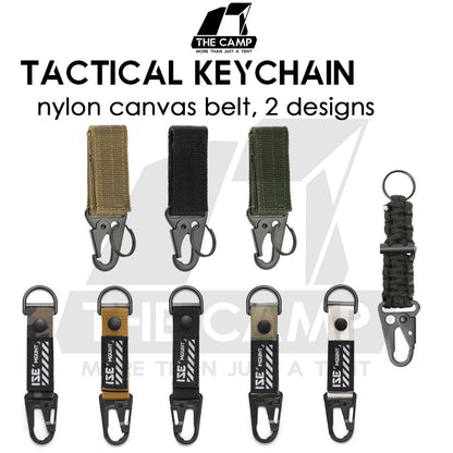 Tactical Keychain Nylon Canvas Men Belt Velcro Outdoor Camping Carabiner Key Hook Black Khaki Army Green