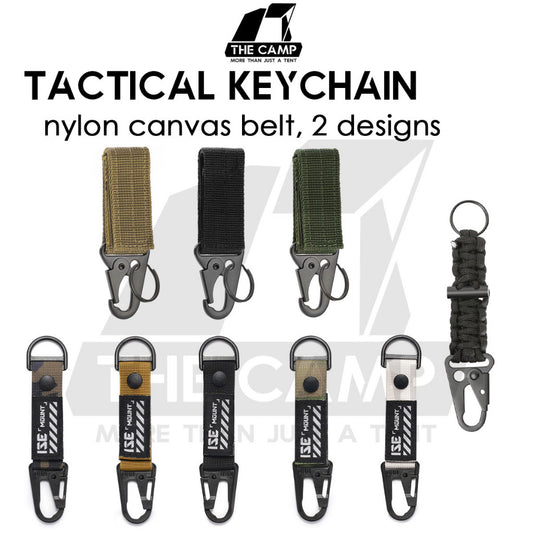 Tactical Keychain Nylon Canvas Men Belt Velcro Outdoor Camping Carabiner Key Hook Black Khaki Army Green