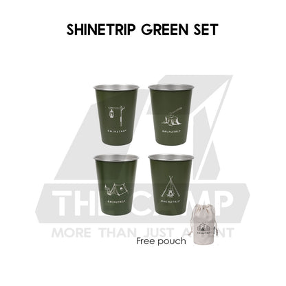 Shinetrip / Ise Mount Portable 4PCS Set / Single Stainless Steel Cup Lid Straw Pouch Storage Bag Camping Outdoor Black