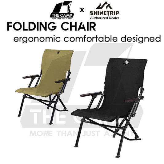 Shinetrip Folding Chair with Oak Wood Armrest Tactical Style Back Support Heavy Duty Outdoor Camping Black Khaki