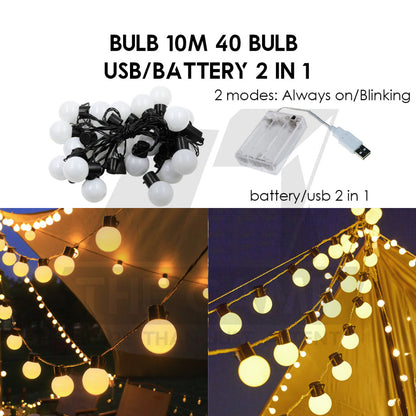 Outdoor LED Fairy Light Bulb Ball String USB Battery 3m 6m 10m Camping Wedding Decoration Xmas Weatherproof
