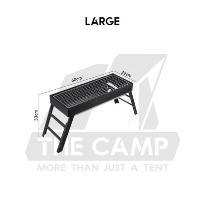 Portable Foldable BBQ Rack Grill Outdoor Camping Charcoal BBQ Stand Black Accessories Brush Skewer Seasoning Bottle