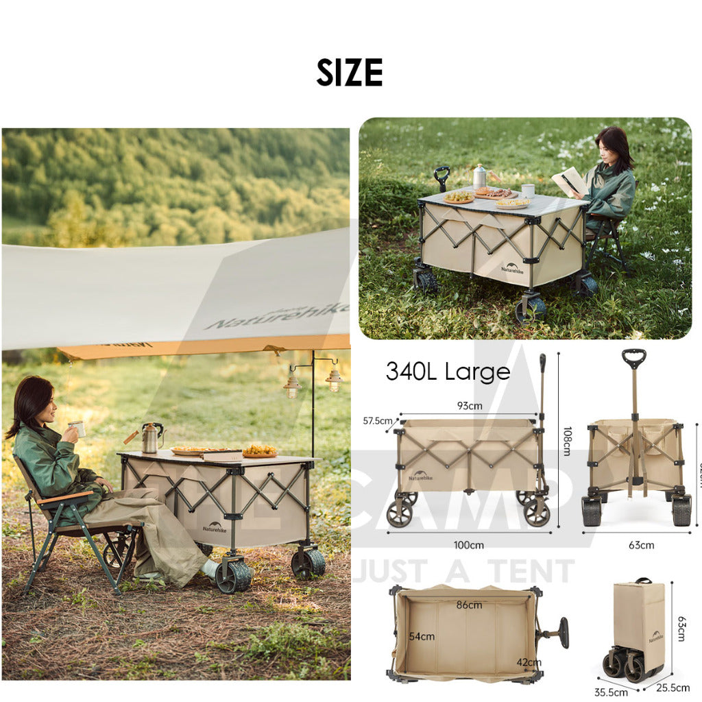 Naturehike JL Wagon Trolley Outdoor Camping Cart with Brake 10cm Thick Wheel 140L 280L 340L Black CNK2450JJ017