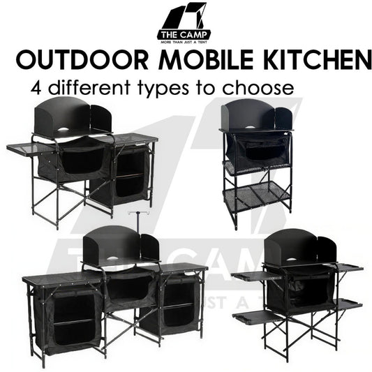 Outdoor Camping Mobile Kitchen Table Portable Folding Kitchen Black Cookware Windshield Mesh Bag Dapur Single/Double