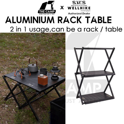 Wellhike SWS Rack Table Shelf Aluminium 2 Layer Tactical Style Tripod Stand Hanger Organizer Outdoor Camping Rak Meja