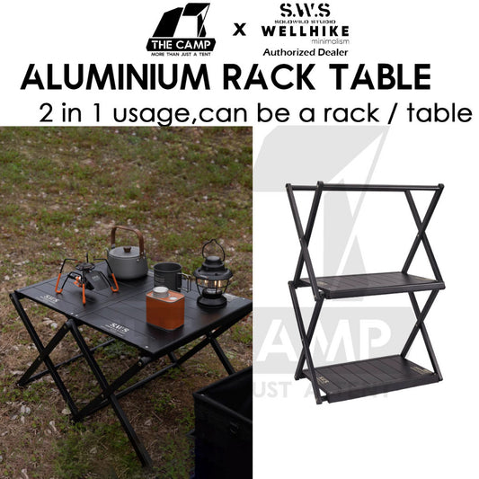 Wellhike SWS Rack Table Shelf Aluminium 2 Layer Tactical Style Tripod Stand Hanger Organizer Outdoor Camping Rak Meja