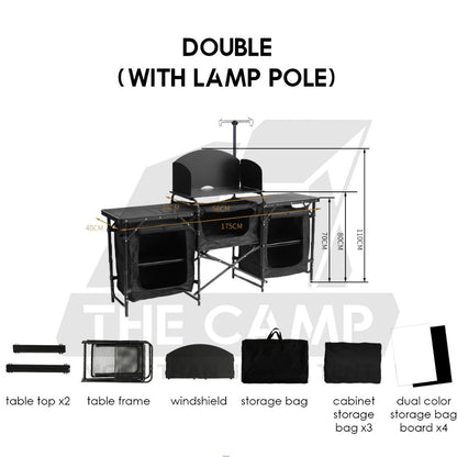 Outdoor Camping Mobile Kitchen Table Portable Folding Kitchen Black Cookware Windshield Mesh Bag Dapur Single/Double