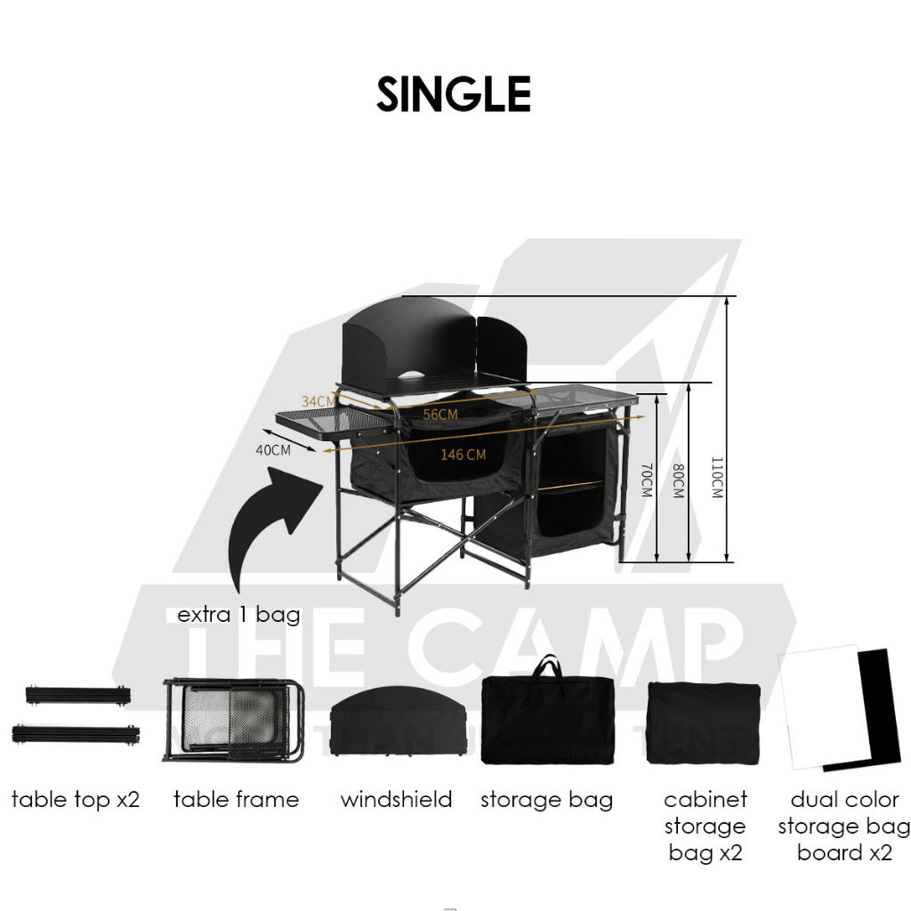 Outdoor Camping Mobile Kitchen Table Portable Folding Kitchen Black Cookware Windshield Mesh Bag Dapur Single/Double