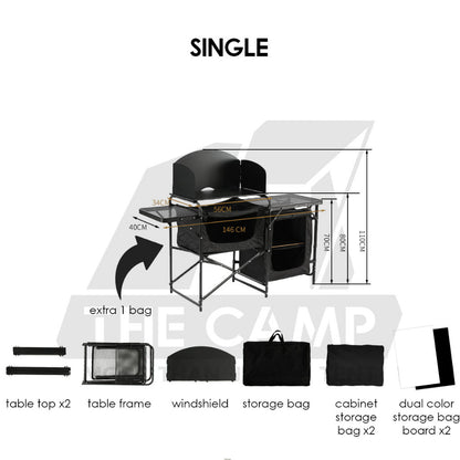 Outdoor Camping Mobile Kitchen Table Portable Folding Kitchen Black Cookware Windshield Mesh Bag Dapur Single/Double