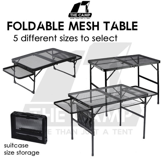 Outdoor Camping Aluminium Mesh Table Foldable Suitcase Size Portable Lightweight Black Iron Mesh Rack