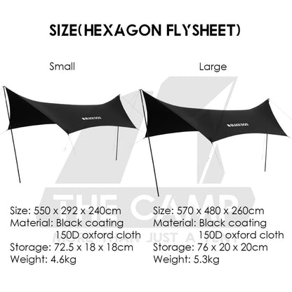 Blackdog Hexagon / Square Flysheet Tarp Large Outdoor Camping Black Square Awning Pole Tent Light
