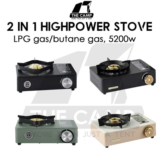 Buerk Cassette Gas Stove High Power 5.2KW Portable Cartridge Burner Furnace Outdoor Camping Picnic Windshield Black