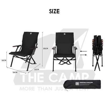 Shinetrip Folding Chair with Oak Wood Armrest Tactical Style Back Support Heavy Duty Outdoor Camping Black Khaki