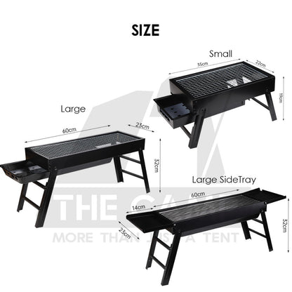 Portable Foldable BBQ Rack Grill Outdoor Camping Charcoal BBQ Stand Black Accessories Brush Skewer Seasoning Bottle