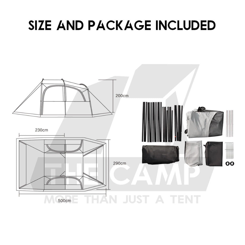 Vidalido SanStay Tunnel Tent with Optional TPU Door Outdoor Camping 1 Bedroom 2 Living Rooms Silver Poon Saan Cabin