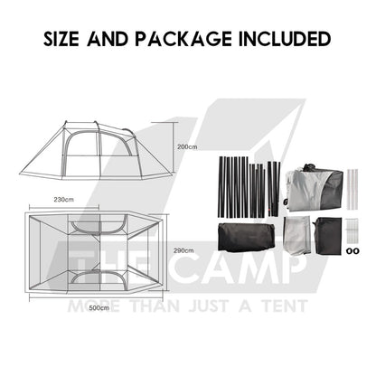 Vidalido SanStay Tunnel Tent with Optional TPU Door Outdoor Camping 1 Bedroom 2 Living Rooms Silver Poon Saan Cabin