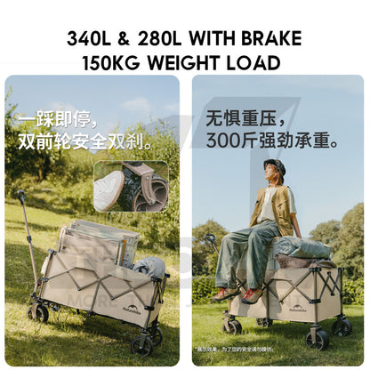Naturehike JL Wagon Trolley Outdoor Camping Cart with Brake 10cm Thick Wheel 140L 280L 340L Black CNK2450JJ017