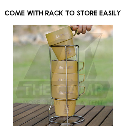 Shinetrip Portable 4PCS Stainless Steel Cup Set 300ml with Holder Rack Camping Cookware Picnic Table Peg Flysheet Black
