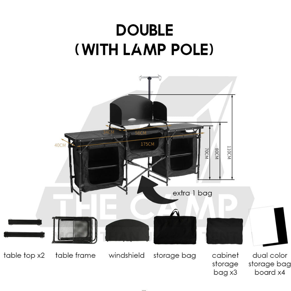 Outdoor Camping Mobile Kitchen Table Portable Folding Kitchen Black Cookware Windshield Mesh Bag Dapur Single/Double