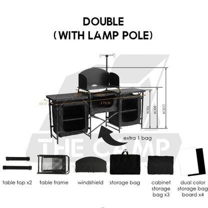 Outdoor Camping Mobile Kitchen Table Portable Folding Kitchen Black Cookware Windshield Mesh Bag Dapur Single/Double
