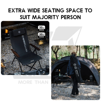 Shinetrip Recliner Chair with Oak Wood Arm Rest 4 Level Reclining Outdoor Camping Beach Picnic High Back Black