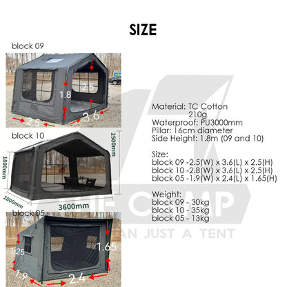 Spark Block 09 10 05 Air Tent Large Space Tactical Style Grey Black Khaki Beige Army Green Inflatable Khemah Angin Coody