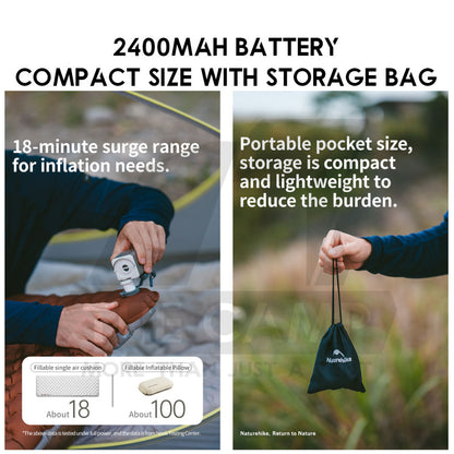 Naturehike 3 in 1 Mini Air Pump with Light Inflate Deflate Outdoor Camping Inflatable Bed Pillow Lamp CNK2550ZM012