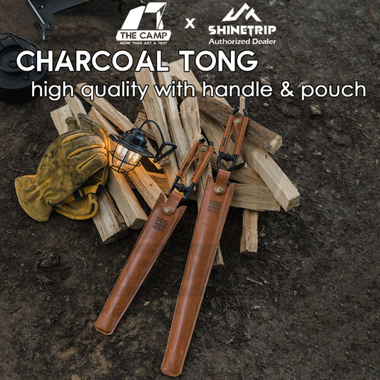 Shinetrip Charcoal Tong Clip Clamp Holder with Leather Pouch Spring Anti Fatique BBQ Firewood Ash Metal Tongs