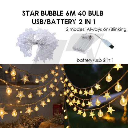 Outdoor LED Fairy Light Bulb Ball String USB Battery 3m 6m 10m Camping Wedding Decoration Xmas Weatherproof