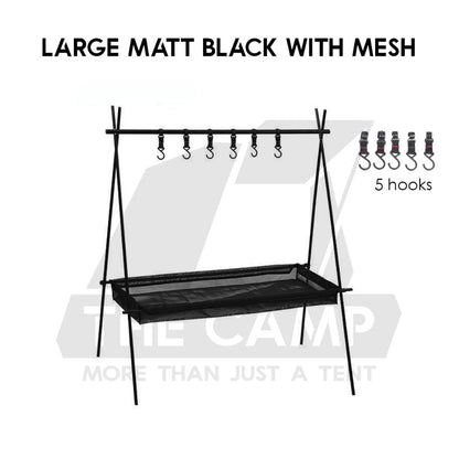 Outdoor Triangle Hanging Rack Aluminum Mesh Camping Hanger Cookware Tripod Shelf Stand Tableware Organizer Double Level