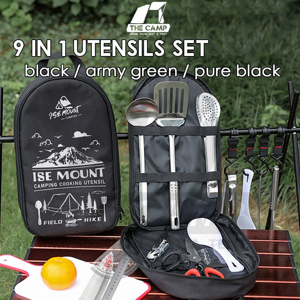 9 in 1 Cooking Utensil Kit Camping Picnic Cookware Hiking Knife Spoon Fork Stove Cooking Spatula Utensils