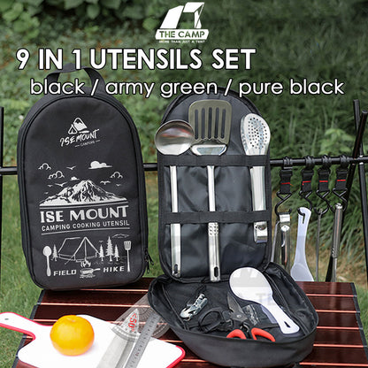 9 in 1 Cooking Utensil Kit Camping Picnic Cookware Hiking Knife Spoon Fork Stove Cooking Spatula Utensils