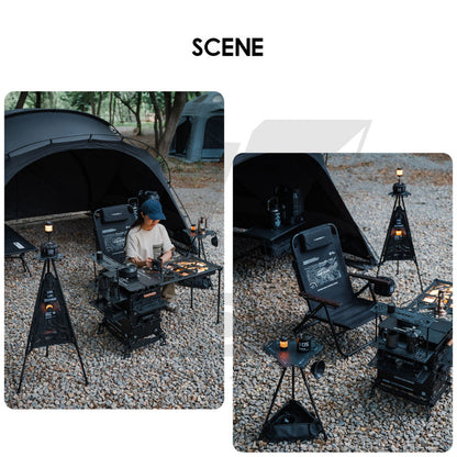 Shinetrip Triangle Stand Side Coffee Table Rack with Bag Mesh Adjustable Height Lamp Pole Outdoor Camping