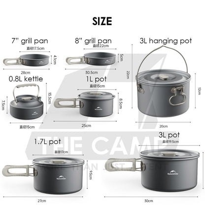 Naturehike Aluminium Cookware Set Cooking Set Pot Set Kettle Pan Pot Camping Outdoor Picnic CNK2450CF010