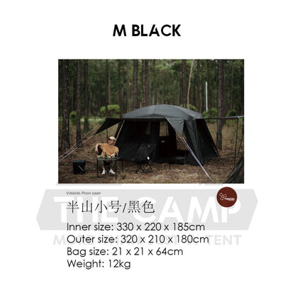 Vidalido Poon Saan Tent Outdoor Camping Two Rooms Three Living Hall Room Manual Tent Black Large & Medium