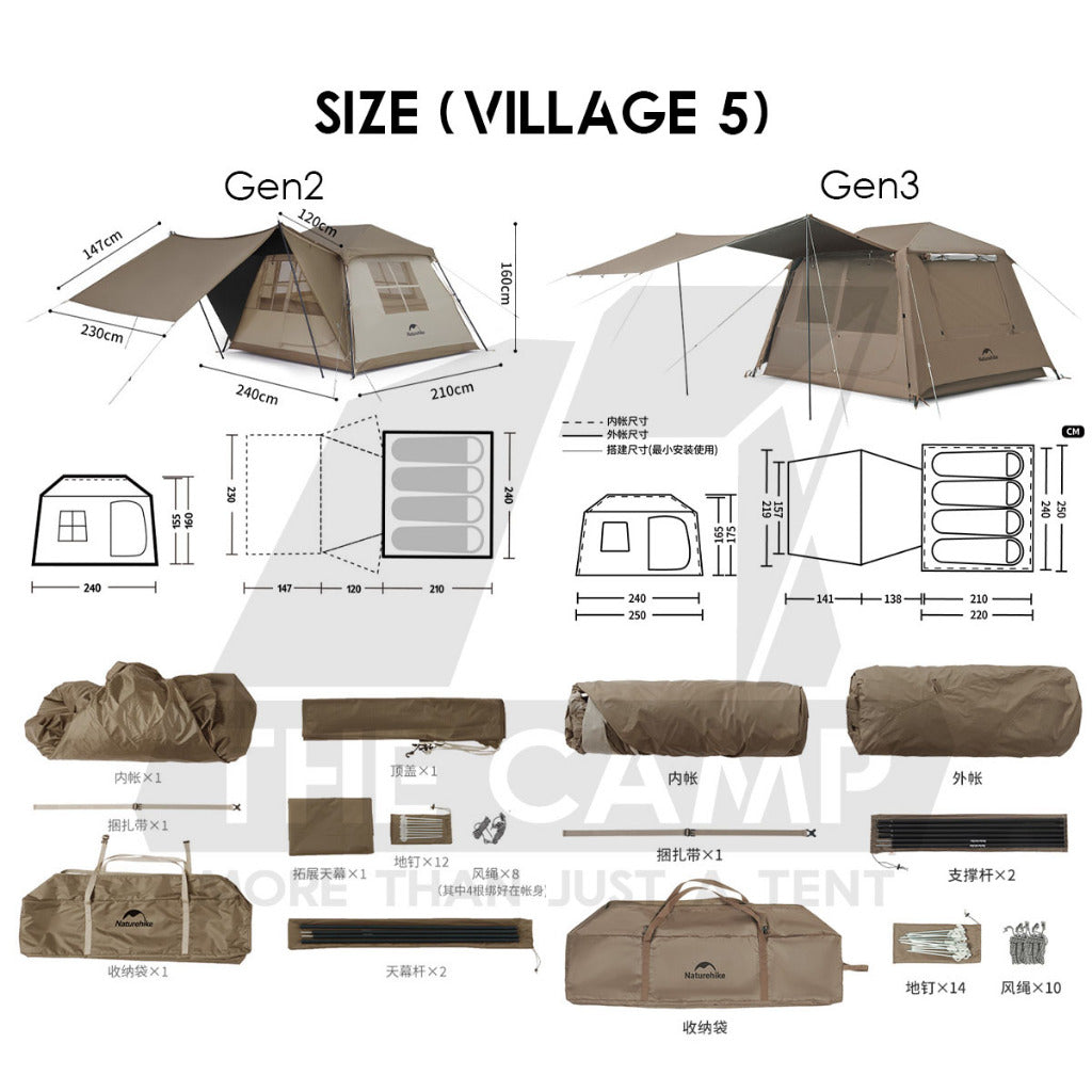 Naturehike Village 5 / 6 Flagship Automatic Tent With Flysheet Outdoor Camping Ultimate CNK2300ZP021 CNK2300ZP022