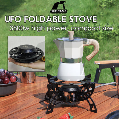 Buerk UFO Foldable Stove Portable Windproof 3800W Transformer Type Spider Tactical Style Black Dapur Khemah