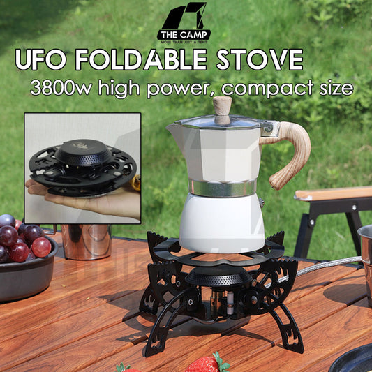 Buerk UFO Foldable Stove Portable Windproof 3800W Transformer Type Spider Tactical Style Black Dapur Khemah