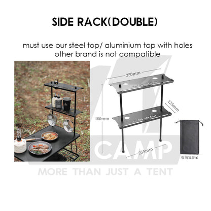 Iron Steel Mesh Camping Rack Table Foldable Portable Stacking Storage Rack Bamboo Wood Top Picnic Outdoor