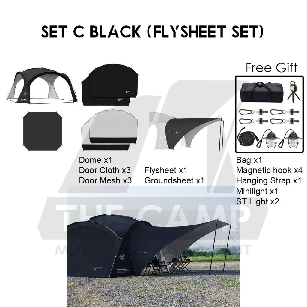 Shinetrip Dome Shelter Tarp Set Door Cloth Door Mesh Net PU3000 Silver Coated Black Anti Mosquito Tent