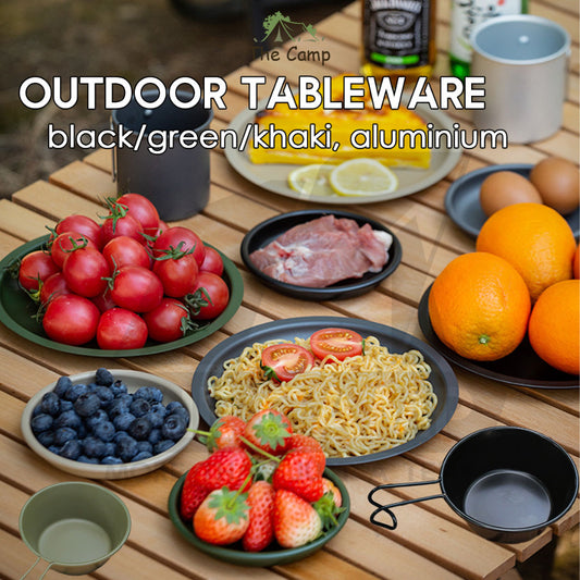 Retro Aluminium Tableware Plate Bowl Cup Mug Outdoor Camping Cookware Black Green Khaki Stove Cookware