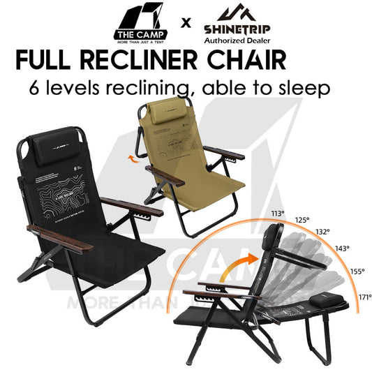 Shinetrip Full Recliner Chair Headrest 6 levels Reclining Sleeping Outdoor Camping High Back Extra Width Kerusi Healing