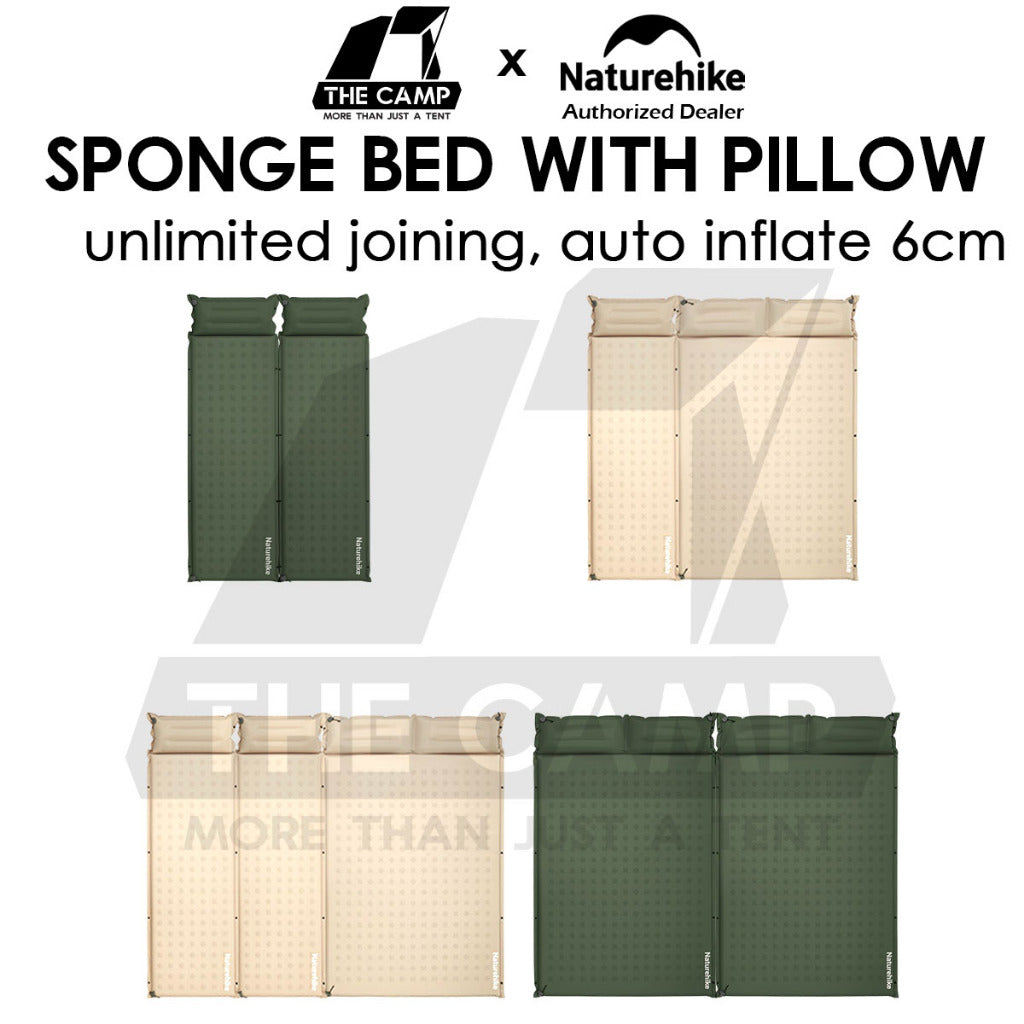 Naturehike Sponge Bed with Pillow Auto Inflate 6cm Joinable Outdoor Camping Mattress Inflatable Pad Tilam CNK2550WS025