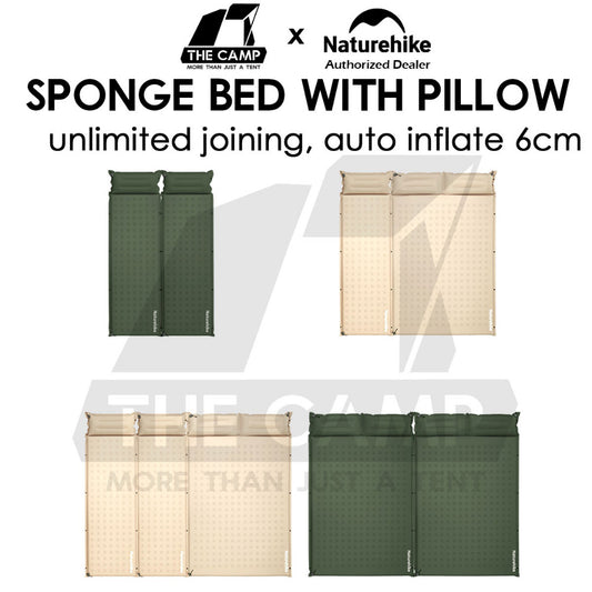 Naturehike Sponge Bed with Pillow Auto Inflate 6cm Joinable Outdoor Camping Mattress Inflatable Pad Tilam CNK2550WS025