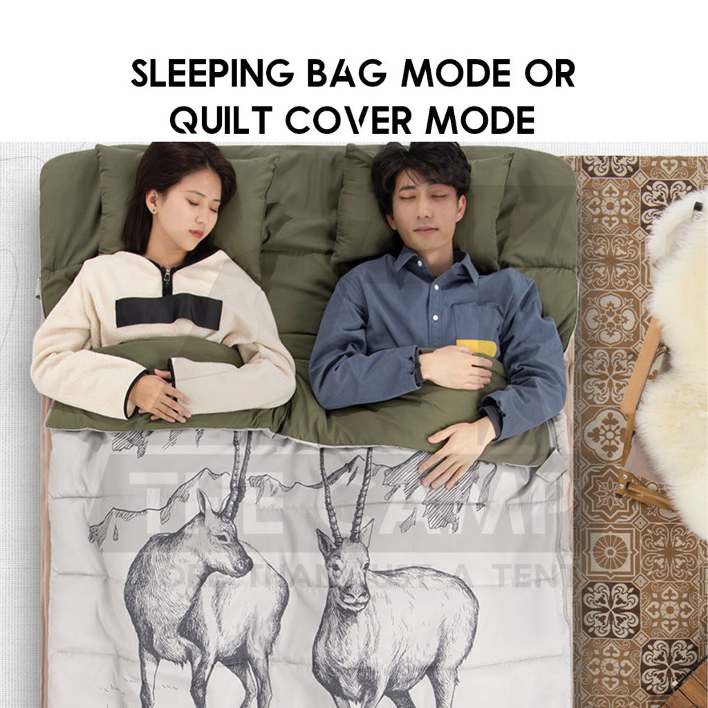 Naturehike Double Sleeping Bag With Pillow 2 Person Outdoor Camping Cotton Travel Portable Envelope NH21MSD06