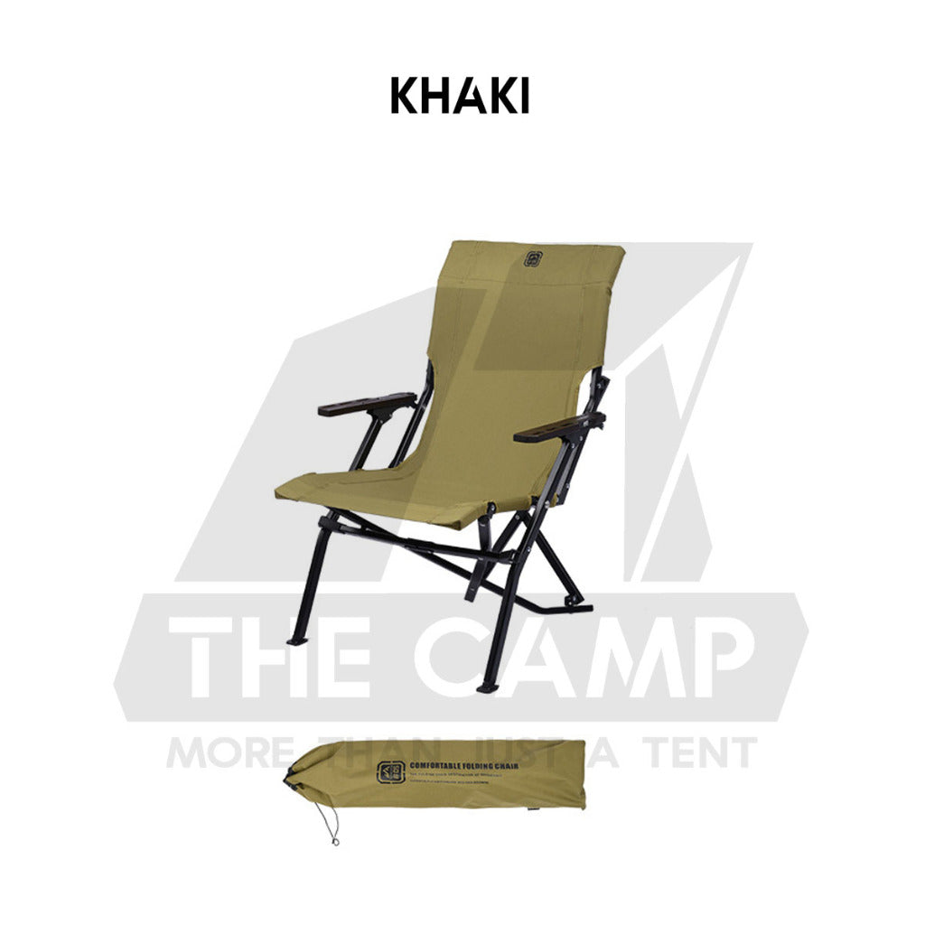 Shinetrip Folding Chair with Oak Wood Armrest Tactical Style Back Support Heavy Duty Outdoor Camping Black Khaki